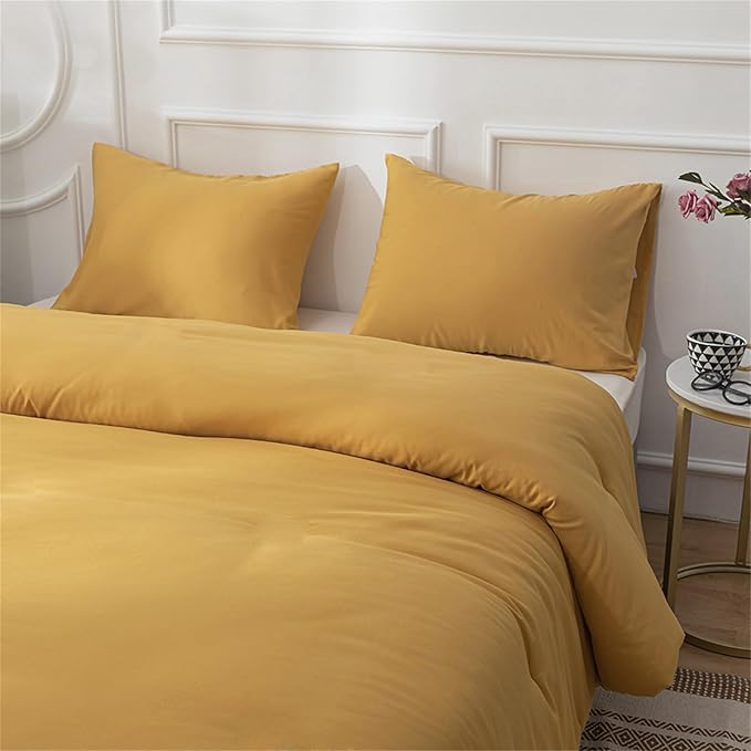 Cottonight Mustard Yellow Comforter Sets King Solid Dark Yellow Bedding Comforter Set Deep Yellow Cozy Blanket Quilts Women Men Durable Modern Style Mustsard Bedding Set for Adults Teens