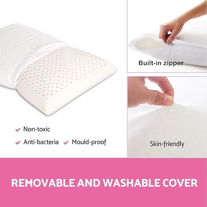 100% Talalay Latex Pillow Bed Pillow for Sleeping, Extra Soft Natural Latex Sleeping Pillow for Back, Stomach or Side Sleepers, Removable Breathable Cotton Cover (King (Extra Soft))