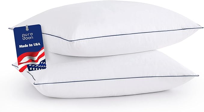 puredown® Goose Feathers and Polyester Fiber Pillows - Made in USA Bed Pillow, 100% Cotton Cover, Pillow Standard Size Set of 2 for Sleeping, 20x26 Inches
