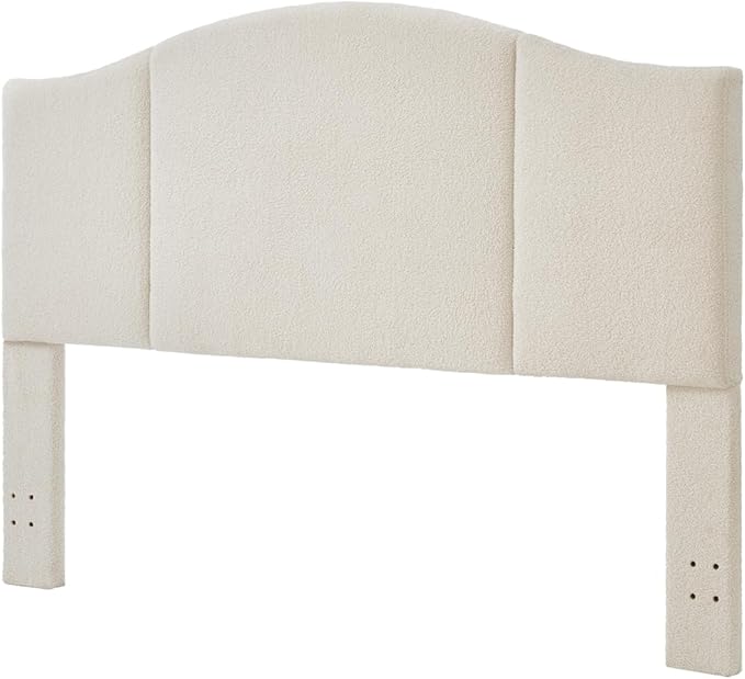 24KF Middle Century Upholstered Foldable King Headboard, Modern Boucle Teddy Fabric, Cream