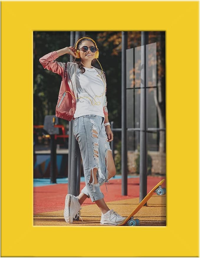 Renditions Gallery 3.5x5 inch Picture Frame High-end Modern Style, Made of Solid Wood and High Definition Glass Ready for Wall and Tabletop Photo Display, Yellow Frame