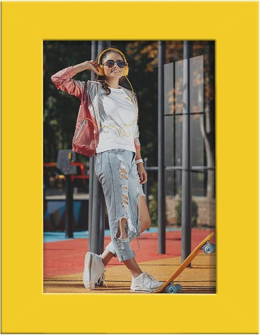 Renditions Gallery 3.5x5 inch Picture Frame High-end Modern Style, Made of Solid Wood and High Definition Glass Ready for Wall and Tabletop Photo Display, Yellow Frame