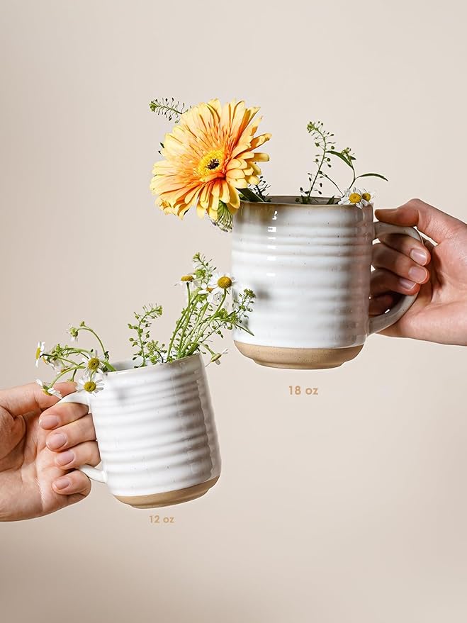 LE TAUCI Coffee Mugs 18 oz,Ceramic Mug Set, Coffee Cups for Latte, Hot Tea, Cappuccino, Mocha, Cocoa, Dishwasher Safe, Suit For Housewarming Wedding- 3.5 inch, Set of 4, Arctic White