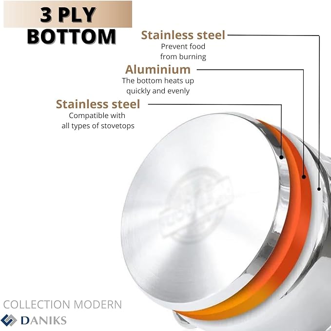 Daniks Modern 10-Piece Stainless Steel Induction Cookware Set – Dishwasher Safe Saucepan, Pots with Heatproof Handles, Glass Lids, Silver