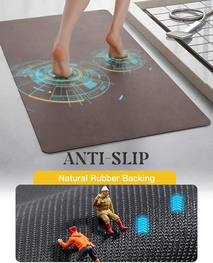 MontVoo -Bath Mat Rug-Rubber Backing Non Slip Quick Dry Absorbent Thin Bathroom Rugs Fit Under Door-Faux Suede Surface Bathroom Floor Mats-Shower Rug for in Front of Bathtub Shower Brown 16"x24"