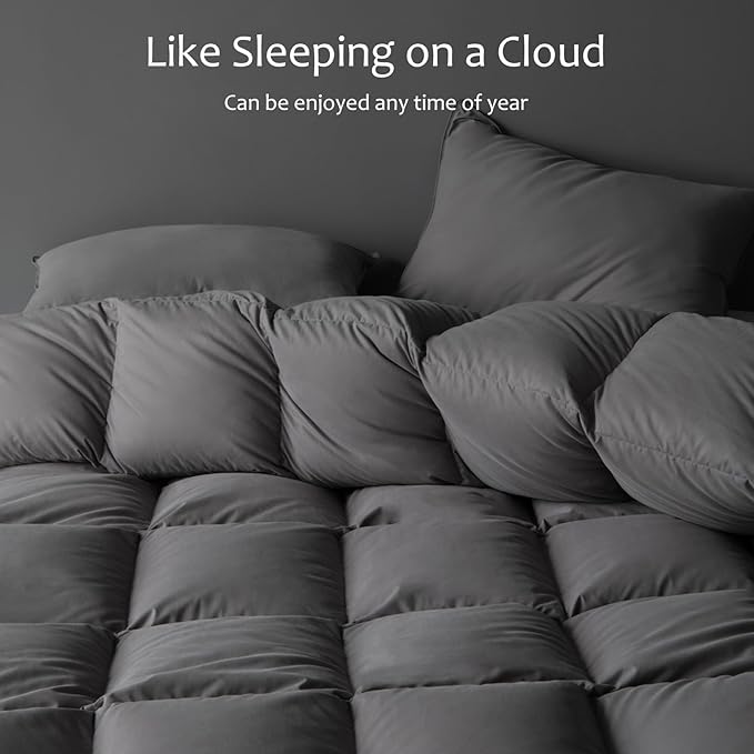 Luxury Down Fiber Comforter Oversized King Size - High Fill Power Medium Warmth for All Season Duvet Insert - Light Weight, Charcoal Grey (120" x 98")