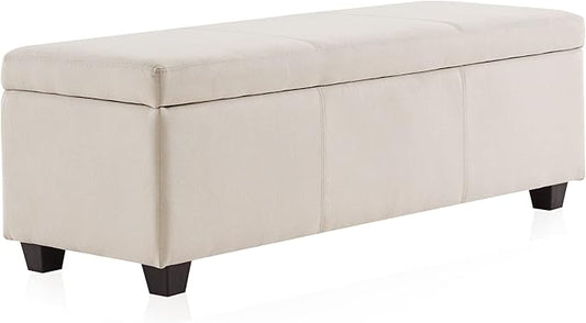 BELLEZE Storage Faux Leather Ottoman, 47 Inch Bench Bedroom Bench with Safety Close Hinge, Extra Long Ottoman with Storage for Living Room, Entryway, Hallway, Foot Rest, Support 300lbs - Beige