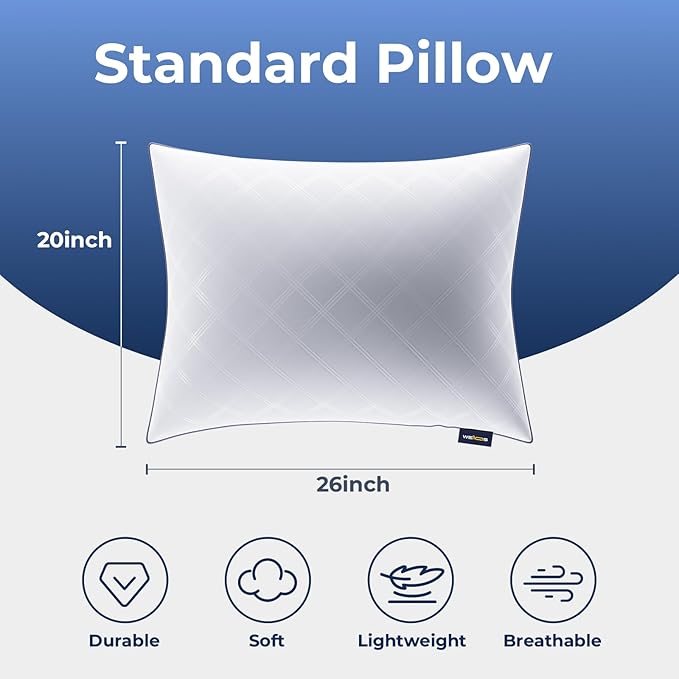 Bed Pillows Standard Size Set of 2, Pillow for Sleeping Premium Soft/Firm Hotel Bedding Pillow for Back, Stomach or Side Sleepers（White）