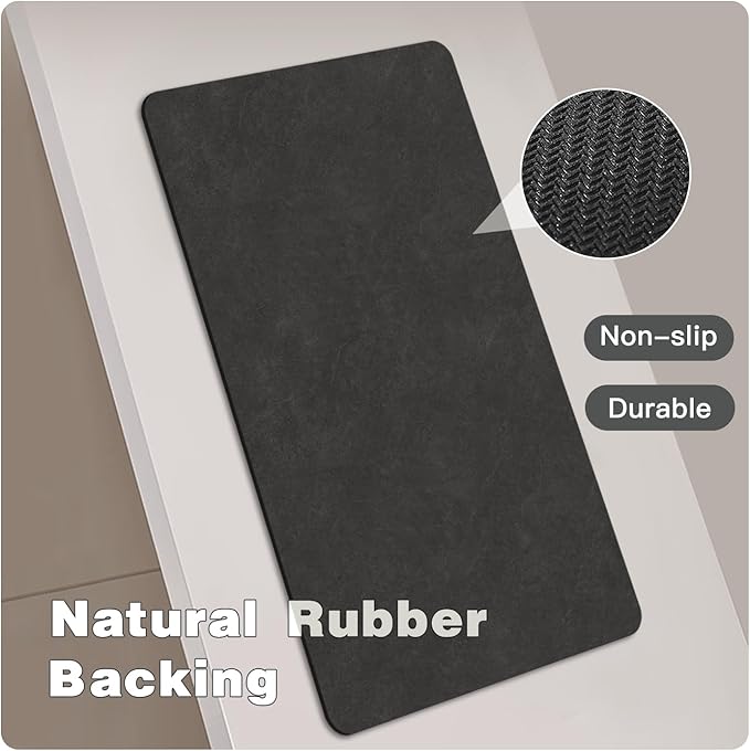 Black Bath Mat, Bathroom Rugs Non Slip Washable Thin Absorbent Quick Dry Bath Mat Fits Under Door Bathroom Floor Mat Perfect for Bath, Shower, or Sink 17"x59" Black