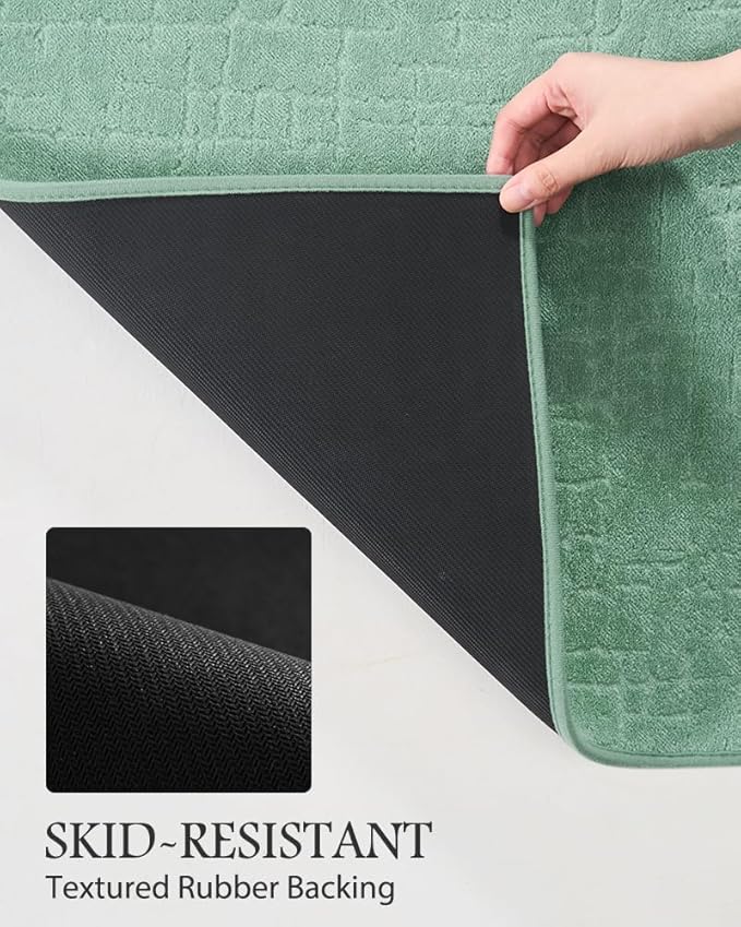 AMOAMI-Bath Mat-Absorbent Quick Dry Bathroom Floor Mats-Washable Rubber Backing Bath Mats for Bathroom Rugs Fit Under Door-Bath Rug for in Front of Sink Bathtub Shower Room, Moss 24''x48''