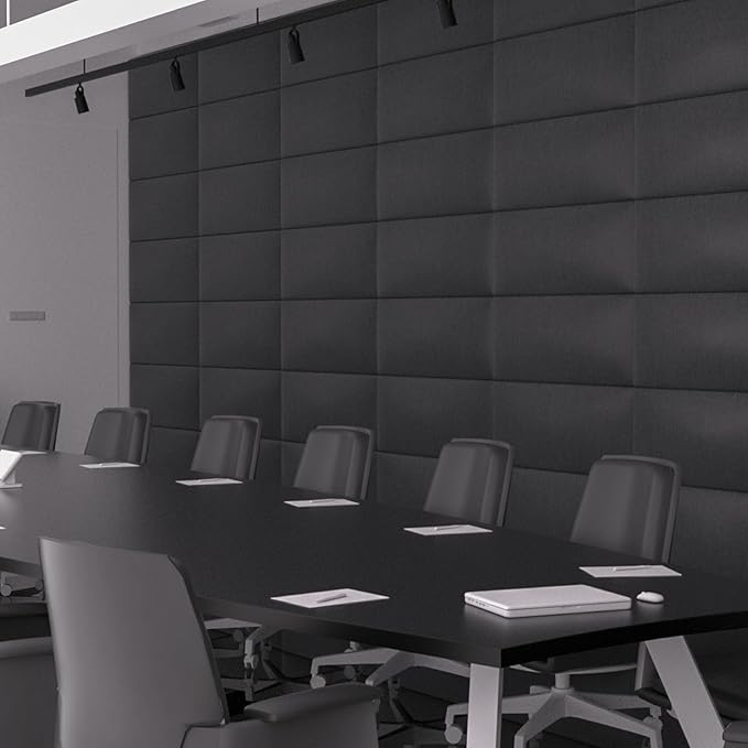 Upholstered Wall Mounted Headboard, 3D Soundproof Wall Panels Peel and Stick Headboard for Queen Size, Tufted, Black (9 Panels, 10" x 24")