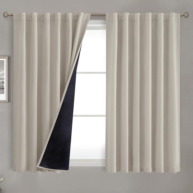 BGment 100% Room Darkening Thermal Insulated Blackout Curtains 54 Inches Long with Liner, Rod Pocket and Back Tab Double Layer Noise Reduce Curtains for Bedroom (52 x 54 Inch, 2 Panels, Cashmere)
