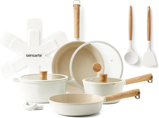 SENSARTE Ceramic Nonstick Cookware Set, Non-toxic Healthy Pots and Pans Set Ceramic Coated Kithchen Cooking Set, Free of Intentionally Added PFAS/PTFE, Dishwasher&Oven Safe Induction Compatible, 13pcs