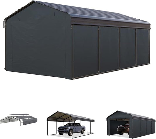 MFSTUDIO Carport 12x20 ft, Outdoor Heavy Duty Carports with Sidewalls, Metal Shed Canopy Shelters Garage Shelter Shade Car Ports with Galvanized Roof for Cars, Truck and Boats