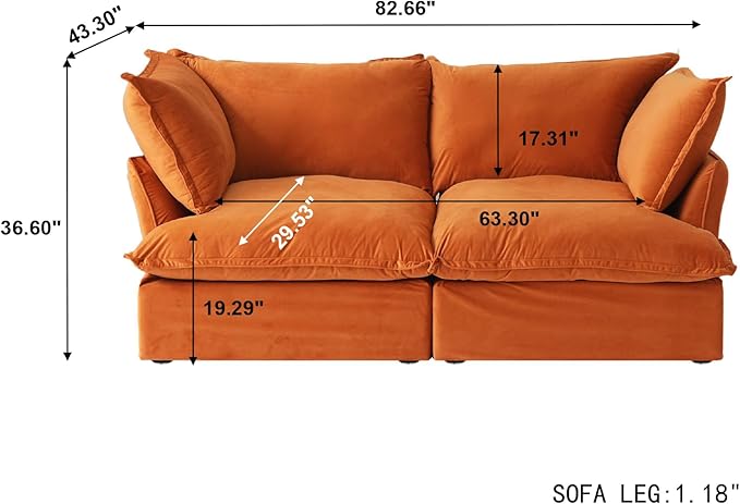 JACH 82.66" Sectional Couch for Living Room, Modular Sectional Sofa, Modern Convertible Couches, Cushion Covers Removable, Down Filled Soft Sofas for Living Room, Home, Apartment (Orange)