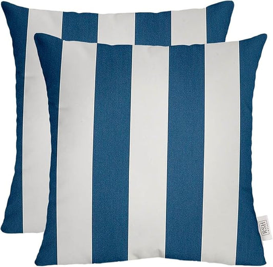RSH DECOR: Sunbrella Square Throw Pillows Set of 2 | 17" x 17" | Water and Fade-Resistant Performance Fabric | Outdoor Pillow Covers with Down-Alternative Inserts | Cabana Regatta