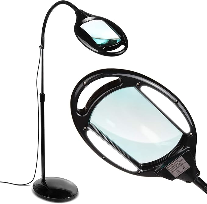 Brightech LightView Pro Magnifying Floor Lamp - Hands Free Magnifier with Bright LED Light for Reading - Work light With Flexible Gooseneck - Standing Mag Lamp