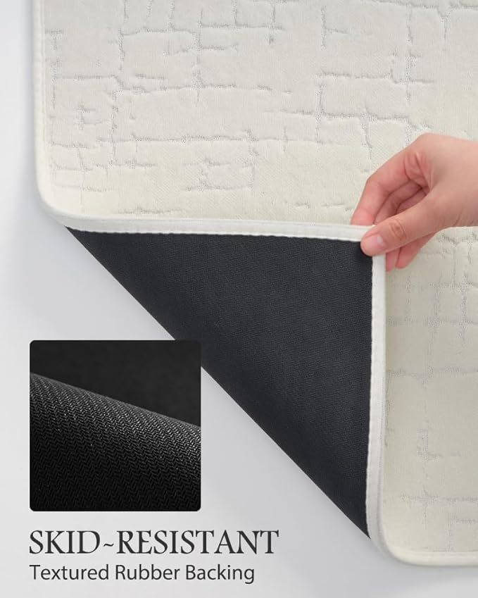 AMOAMI-Bath Mat-Absorbent Quick Dry Bathroom Floor Mats-Washable Rubber Backing Bath Mats for Bathroom Rugs Fit Under Door-Bath Rug for in Front of Sink Bathtub Shower Room, Cream 24''x70''