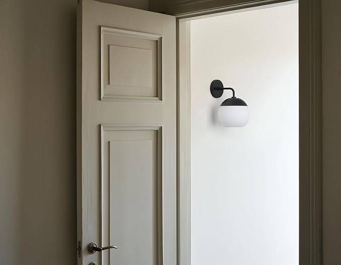 Modern Wall Sconce with Frosted Glass Globe Lampshade, Metal Base Industrial Wall Light Fixture, Indoor Wall Mounted Lamp for Vanity Bathroom Bedroom Living Room