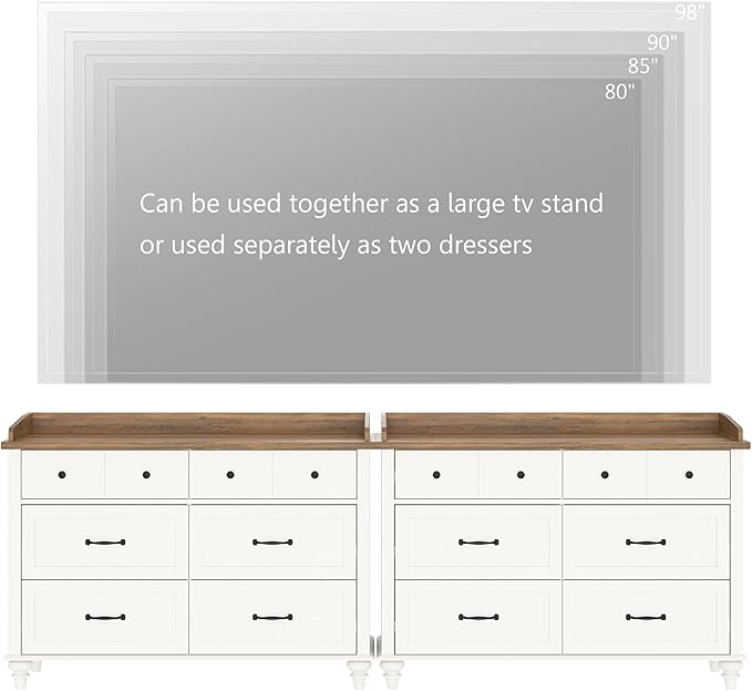 Dresser for Bedroom with 12 Drawers, Large Kids Dressers with Wide Chest of Drawers, Mid Century Modern Baby Wooden Closet Storage Organizer for Living Room, Nursery, Hallway, White