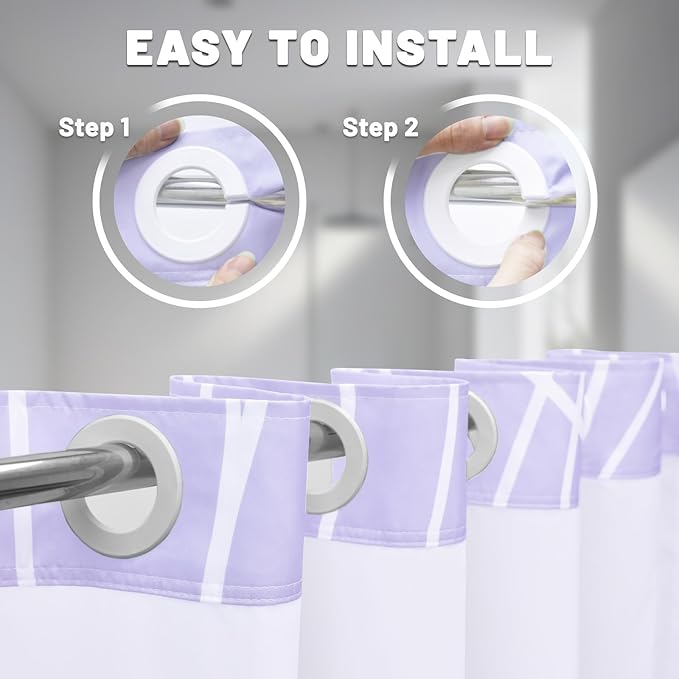 No Hook Ombre Purple Striped Shower Curtain with Snap in Liner Set - Hotel Shower Curtain and Liner Set with See Through Mesh Top Window,Machine Washable, 71x74 INCH