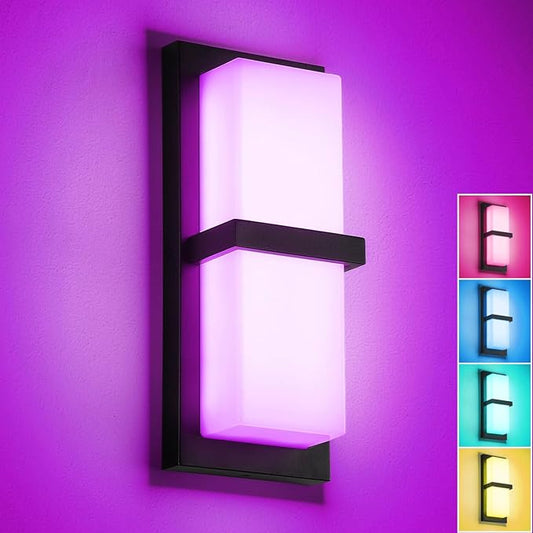 SHIMR Outdoor Wall Lights, Smart Porch Lights 1500LM RGBCW Outdoor Light Fixture, Wi-Fi Control Color Changing Exterior Sconce IP65 Waterproof Antirust, Works with Alexa Google Assistant [ETL Listed]