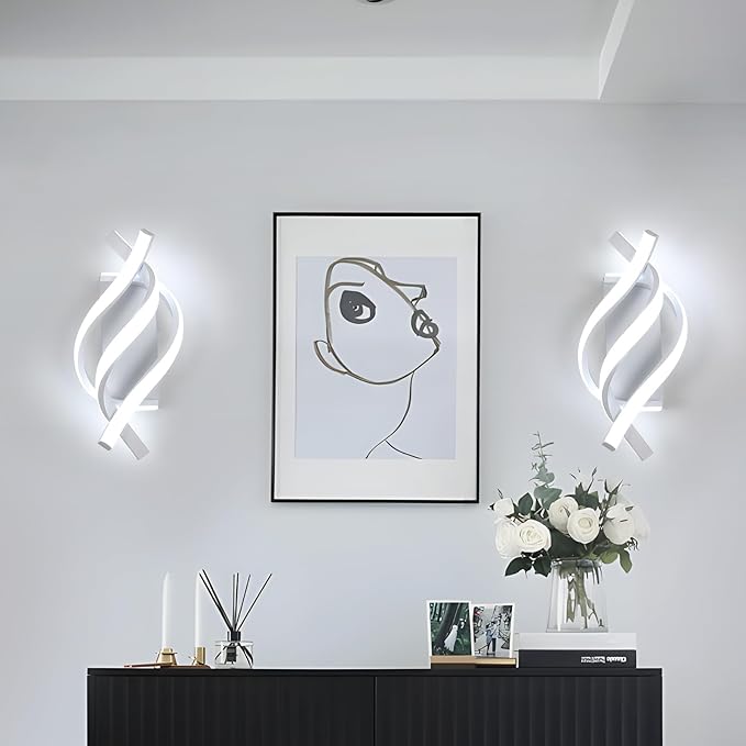 AUA LED Wall Sconce, 21W Modern Spiral Wall Sconce Lighting, 6500K Cool White Indoor Wall Light for Bedroom Living Room Office Restaurant Hallway, Wall Mounted Lamp