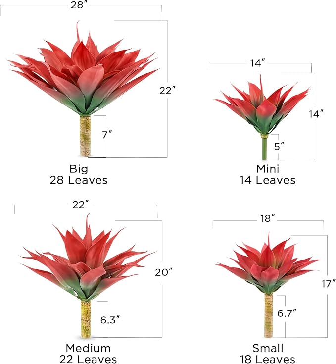 Velener Fall Fake Agave Artificial Plant Outdoor, Red Fake Succulents Plant for Room Decor and Autumn, Unpotted Faux Plants for Outdoor/Indoor Fall Decor, Red, 22 inches, Set of 1