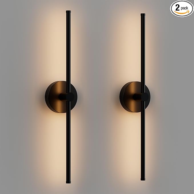 ZAGO 24 Inch LED Indoor Linear Wall Sconces Set of Two, 3CCT Switchable, Matte Black, Hardwired and Wall Mounted, Dimmable for Living Room, Hallway, Bedroom, 120-277V, 14W, 900LM, ETL Certified