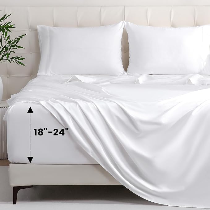 Bedlifes California King Sheet Set, Extra Deep Pocket 18-24 Inches, 1000Thread Count 100% Egyptian Cotton, Soft and Breathable 4-Piece, White