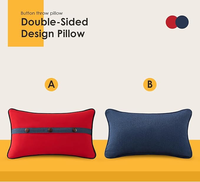 Outdoor Sunbrella Decorative Pillows with Triple Coconut Buttons Pack of 4, 20" x 12" Outdoor Pillow Set for Couch Bed Throw Patio Sofa, Canvas Logo Red/Specrtum Indigo