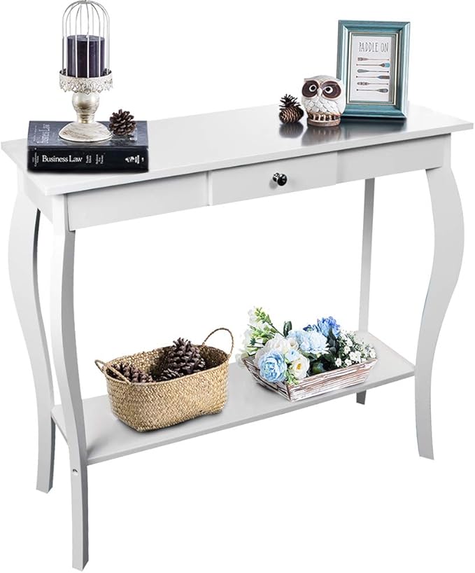 ChooChoo Narrow Console Table with Drawer, Chic Accent Sofa Table, Entryway Table, 39.3 Inch, White