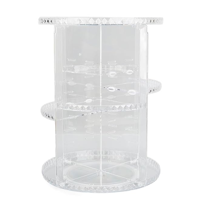 Diamond Pattern Cosmetic Storage Box, 360 Degree Rotating Makeup Organizer, Transparent Desktop for Lipstick Skincare, Stable Base Organizer