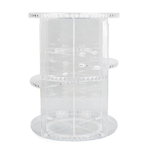 Diamond Pattern Cosmetic Storage Box, 360 Degree Rotating Makeup Organizer, Transparent Desktop for Lipstick Skincare, Stable Base Organizer
