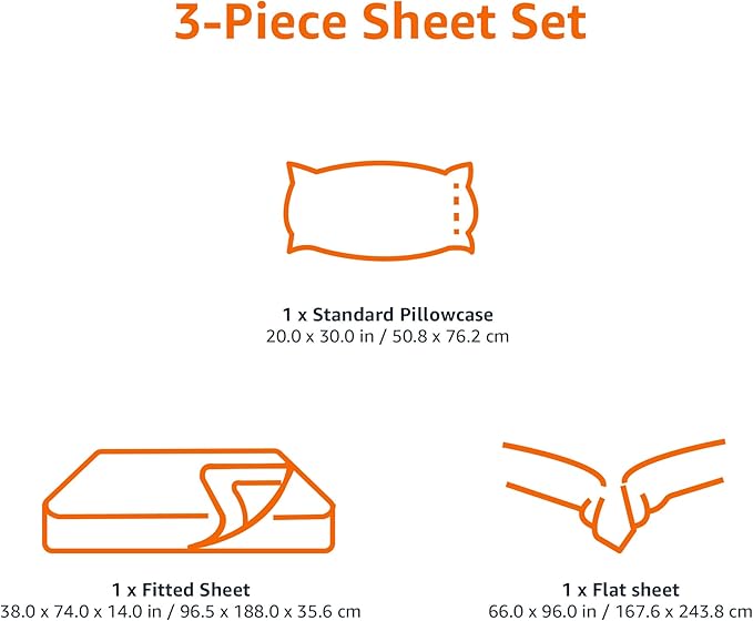 Amazon Basics Lightweight Super Soft Easy Care Wrinkle Free Microfiber 3 Piece Bed Sheet Set with 14-Inch Deep Pockets, Twin, Gray Crosshatch, Printed, Kids, Men & Women Bedding