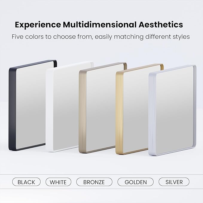 White Bathroom Mirror 48x36 Inch, White Metal Framed Bathroom Mirror for Wall, Rounded Rectangle Matte Bathroom Vanity Mirror, Tempered Glass, Anti-Rust, Horizontal/Vertical