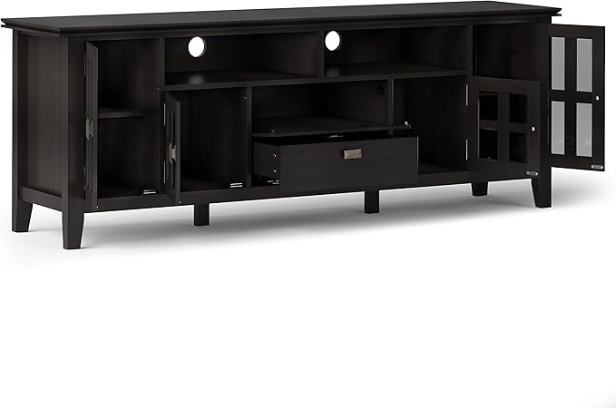 SIMPLIHOME Artisan SOLID WOOD 72 Inch Wide Transitional TV Media Stand in Hickory Brown for TVs up to 80 Inches, For the Living Room and Entertainment Center