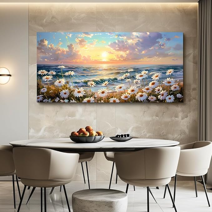 PHAOHUAXM Large Wall Decor Canvas Painting Wall Art For Living Room Decor A Landscape Of A Sea Of White Flowers Painting Bedroom Print Artwork Picture For Dining Room Home Decor Aesthetics 24x48 In