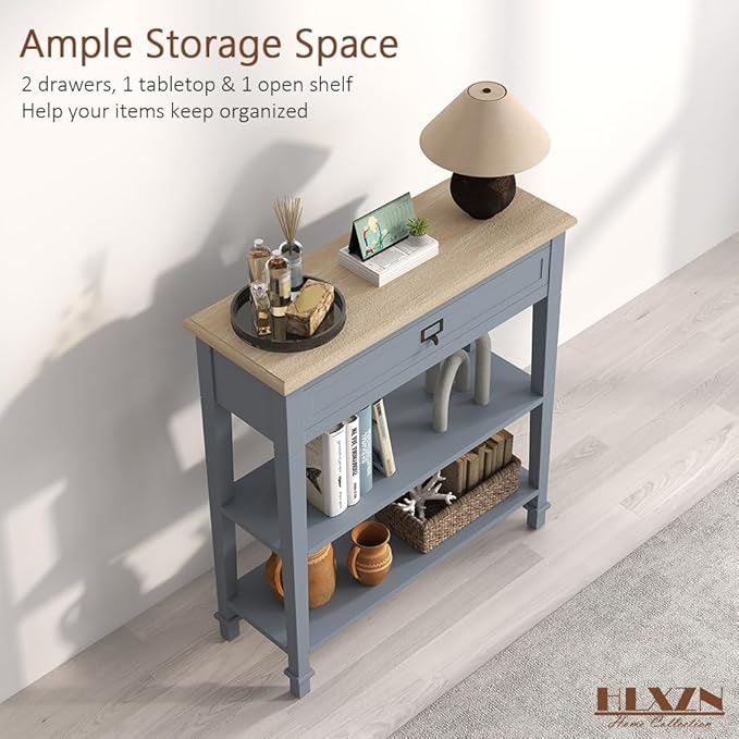 30 Inch Console Table for Entryway, Narrow Entry Table for Living Room Entryway Home w/Drawer and Bottom Shelf, Grey