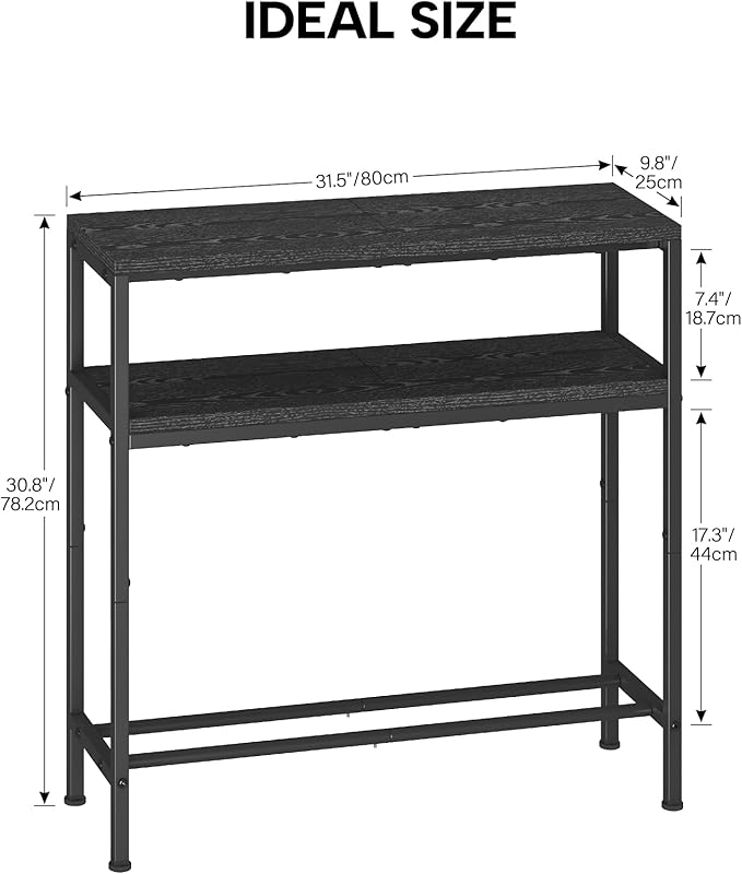 Homeiju Entryway Table with Storage, 3-Tier Console Table 31.5" Width, Industrial Sofa Table with Open Shelves, Foyer Tables for Entryway, Hallway, Kitchen, Living Room and Bedroom, Black