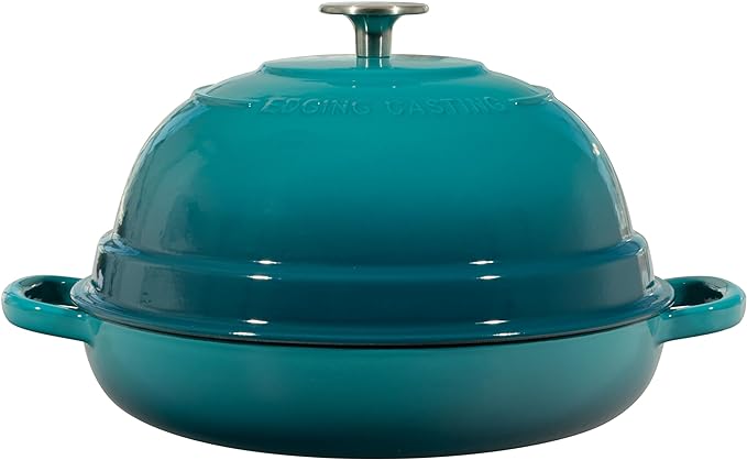 Enameled Cast Iron Dutch Oven Pot with Lid, Round Bread Oven for Homemade Sourdough Bread Baking, 6 Quart, Darkcyan