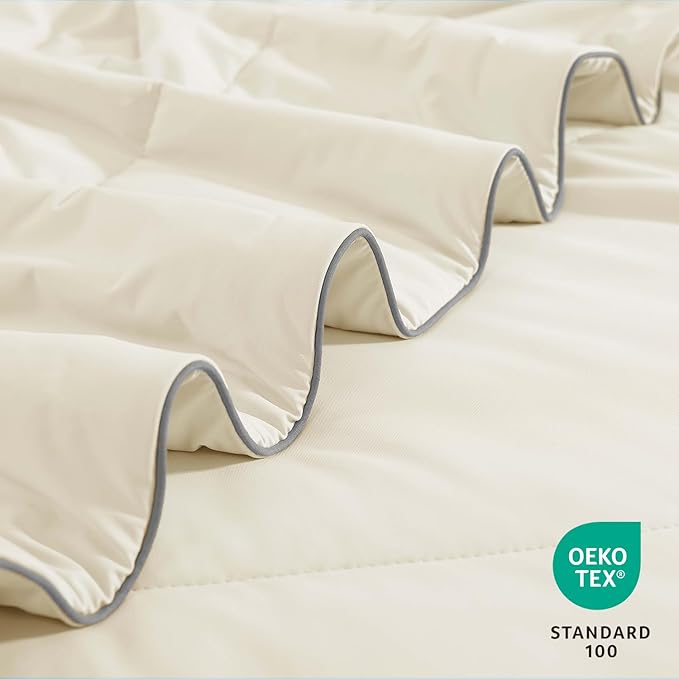 Monbix ChillChilla Cooling Comforter Twin Size-2 Pieces Cooling Blankets for Hot Sleepers and Night Sweats, Double-Sided Summer Twin Comforter Set, Breathable Lightweight Blanket Cream White