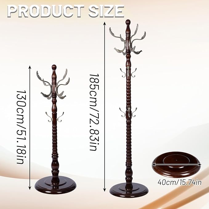 73" Wooden Coat Rack Stand,Coat Racks Freestanding With 14 Hooks And Solid Round Base Heavy Duty Adjustable Height Hall Tree Coat Rack for Entryway Hallway Foyer Office Bedroomf (Mahogany metal)