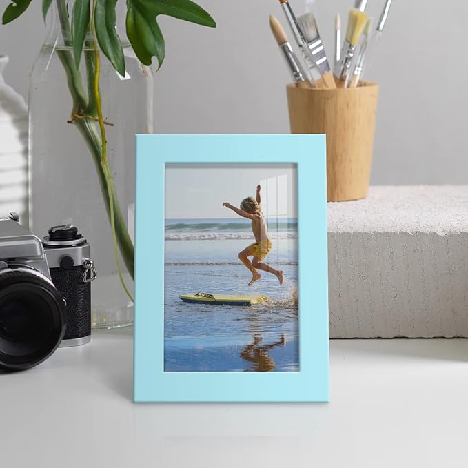 Renditions Gallery 4x6 inch Picture Frame High-end Modern Style, Made of Solid Wood and High Definition Glass Ready for Wall and Tabletop Photo Display, Blue Frame
