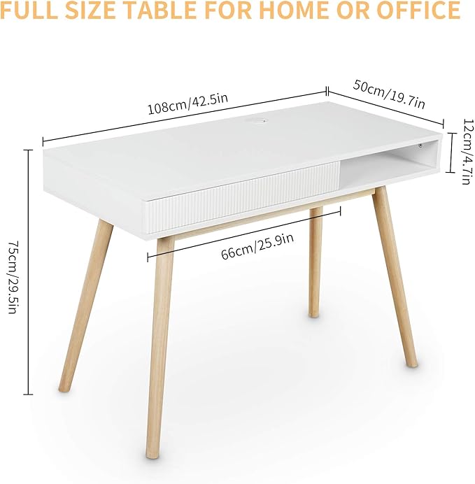 Artswish 42" Wood Modern Office Desk with Drawer, Simple Writing Desk for Home, White