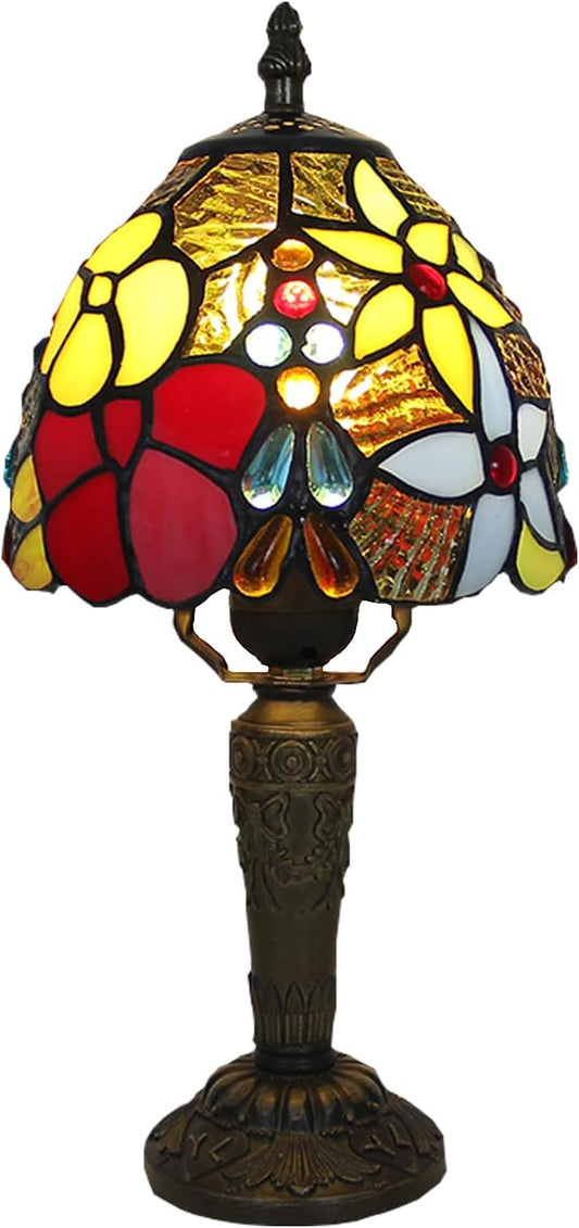 Tiffany Style Small Table Lamp,Rose Flower Stained Glass 3 Color Temperature Antique Table Lamps,Bedside Nightstand Lamp for Bedroom,Living Room,Home Office, Include LED Bulb,6X6X12.5Inch