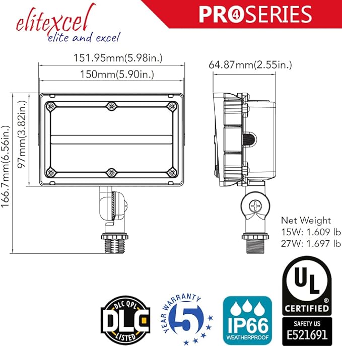 LED Flood Light Outdoor, Gen4 15W Industrial Flood Lights, 1950LM 3000K Daylight 50W MH Equal Spotlight, 120-277V UL Listed Garage Patio Yard Security Landscape Lighting, 5 Year Warranty