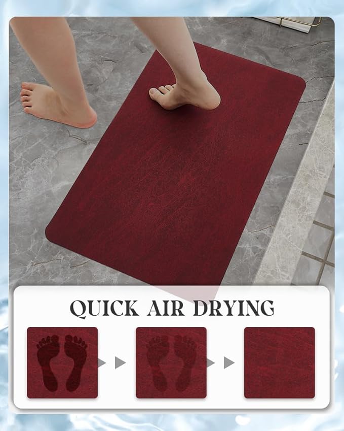 MontVoo -Bath Mat Rug-Rubber Backing Non Slip Quick Dry Absorbent Thin Bathroom Rugs Fit Under Door-Faux Suede Surface Bathroom Floor Mats-Shower Rug for in Front of Bathtub Shower Burgundy 16x24 Red