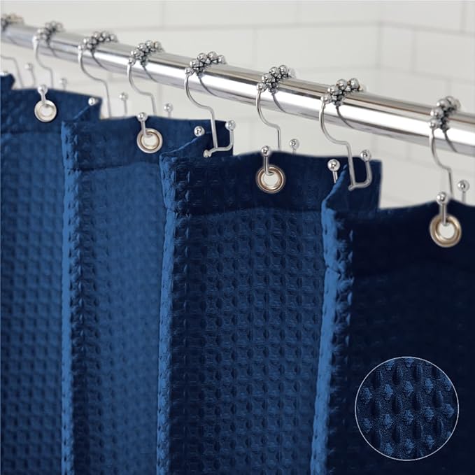 GORILLA GRIP Waffle Shower Curtain, Thick Weighted Fabric, Wrinkle and Rust Resistant, Classic Hotel Quality Design, Heavy Duty Long Curtains for Bathroom Showers, Bath Tubs, Machine Wash, 72x72, Navy