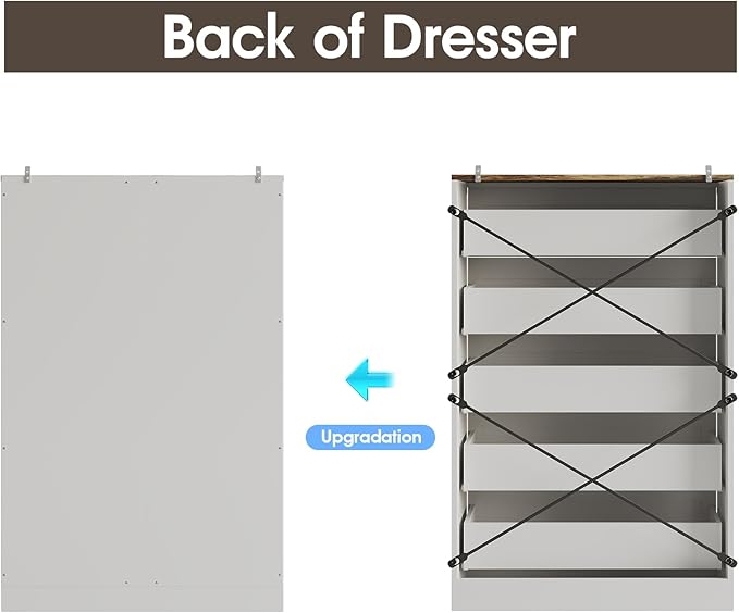 Fameill Dresser for Bedroom, 5 Drawer Wide Dresser Organizer, TV Stand for Livingroom, Chest of Drawers with Metal Handles, Farmhouse White